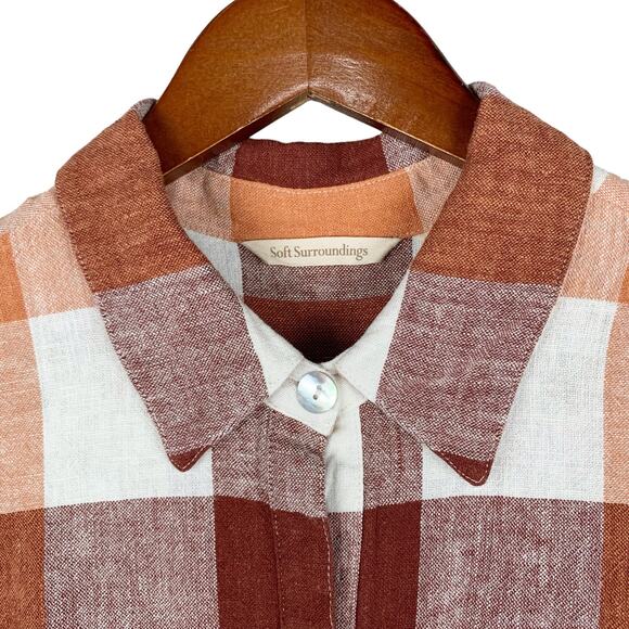 Soft Surroundings Carreaux Shirt Button Front Plaid Linen Blend Zipper Women’s M - Picture 3 of 9